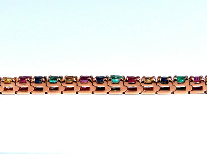 10.30Ct Natural Gem-Line Spinel Emerald Sapphire Ruby  Diamond Bracelet 14Kt *v