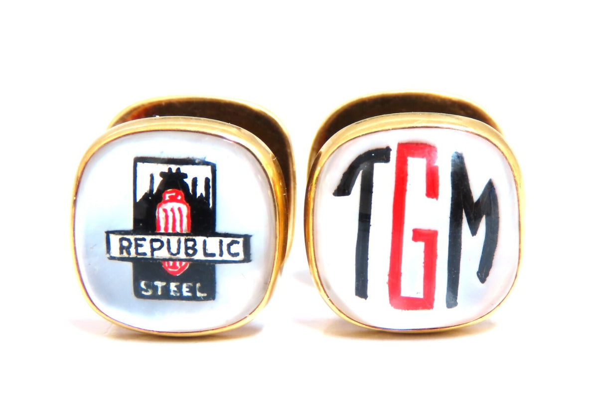 14kt gold TGM Republic steel gold cufflinks *v