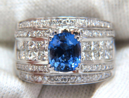 GIA Certified 3.75ct Natural Blue No Heat Sapphire Diamonds Ring Multi Row *v