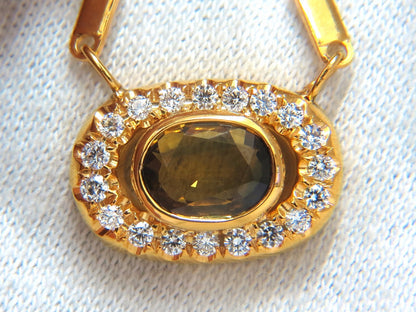 2.70ct natural orange brown sapphire diamonds necklace 18kt 14.25 inch *v