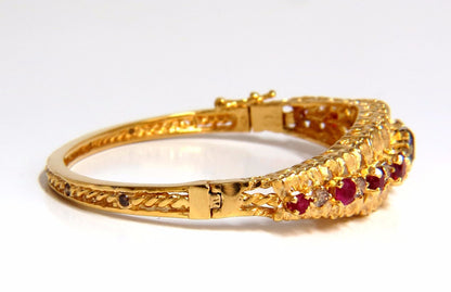 3.26CT NATURAL RUBY FANCY COLOR DIAMONDS BANGLE BRACELET EURO DECO 14kt *v