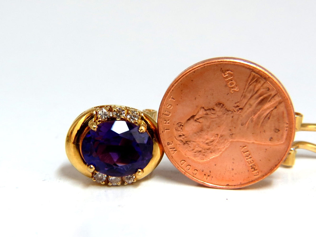 5.06 Natural Amethyst Diamonds Clip Earrings 18Kt *v