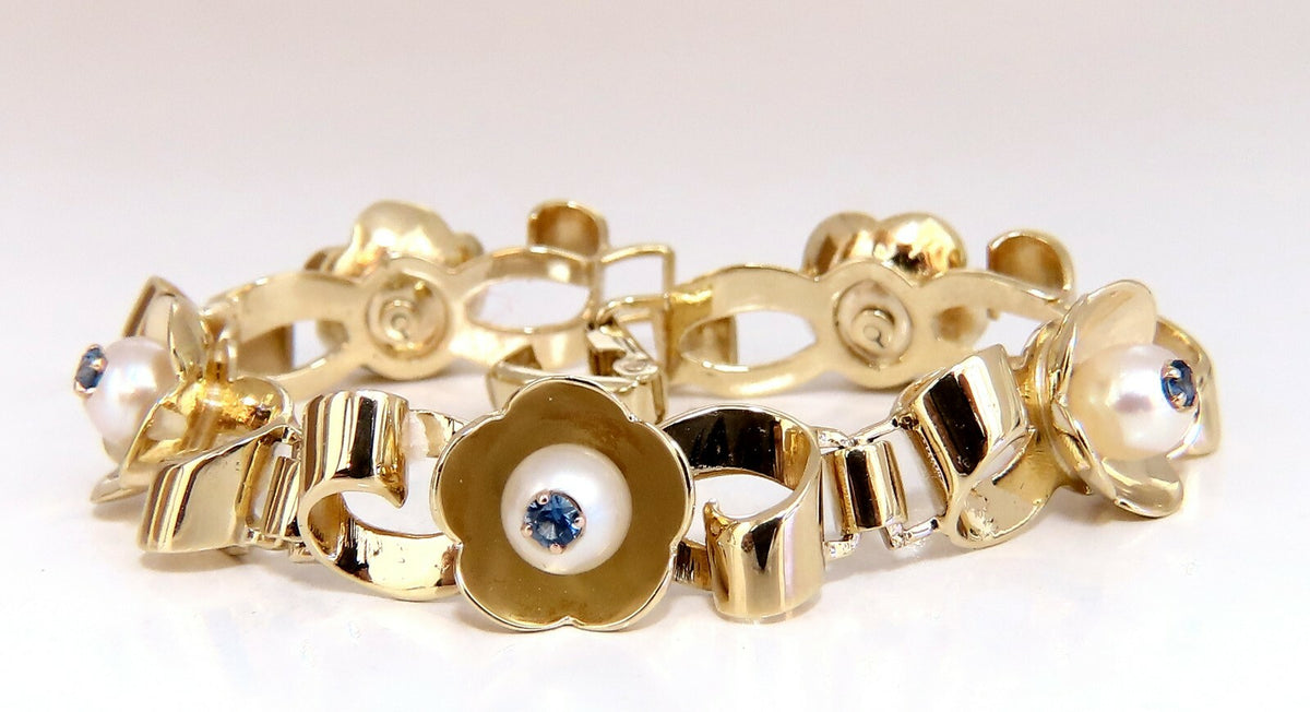 .50ct Natural Sapphires within Pearls Vintage Clover Bracelet 14kt Vintage *v