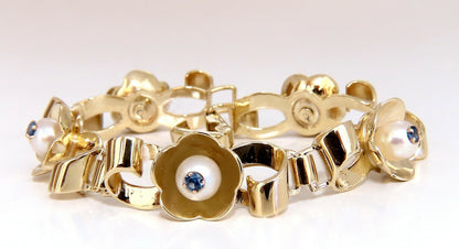 .50ct Natural Sapphires within Pearls Vintage Clover Bracelet 14kt Vintage *v