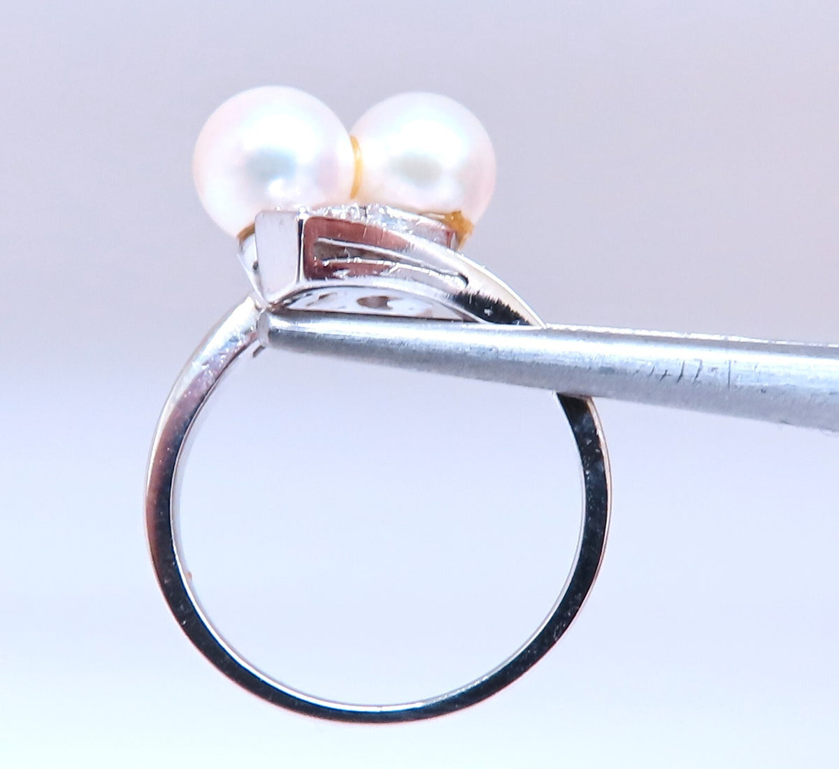 6.5mm Natural White Cultured Pearl Diamonds Rings 14kt *v