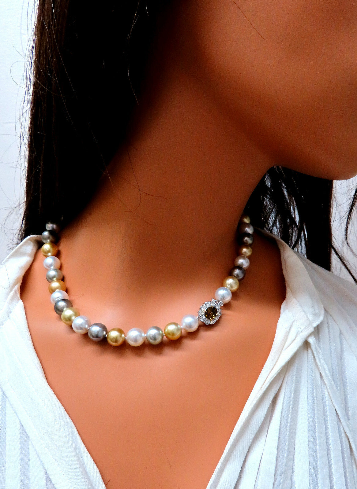 GIA certified Natural Multicolor Tahitian Saltwater Pearls necklace 11.7m 14k *v