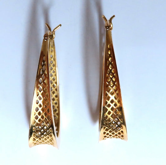 Elongated Mesh Lever Clip Hoop Earrings 18kt gold *v