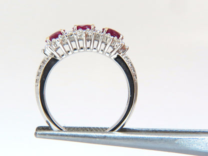 2.52ct natural vivid red ruby diamonds ring 14kt three stone halo class *v
