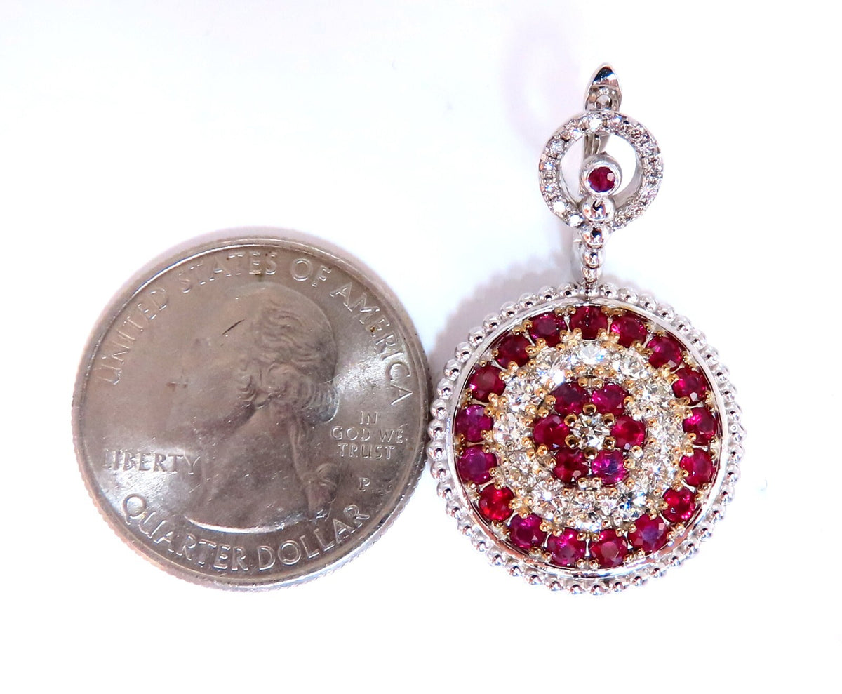 Natural 5.20ct Ruby Diamonds Dangle Earrings 14kt Bullseye Statement *v