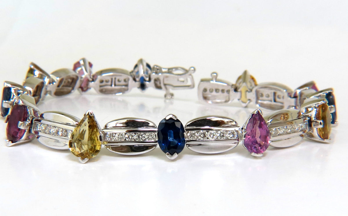 8.25CT NATURAL FINE GEM VIVID COLORS SAPPHIRE DIAMOND BRACELET 14KT *v