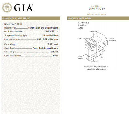 GIA certified 3.64ct Fancy Brown Orange Diamond ring 18 Karat Three Stone *v