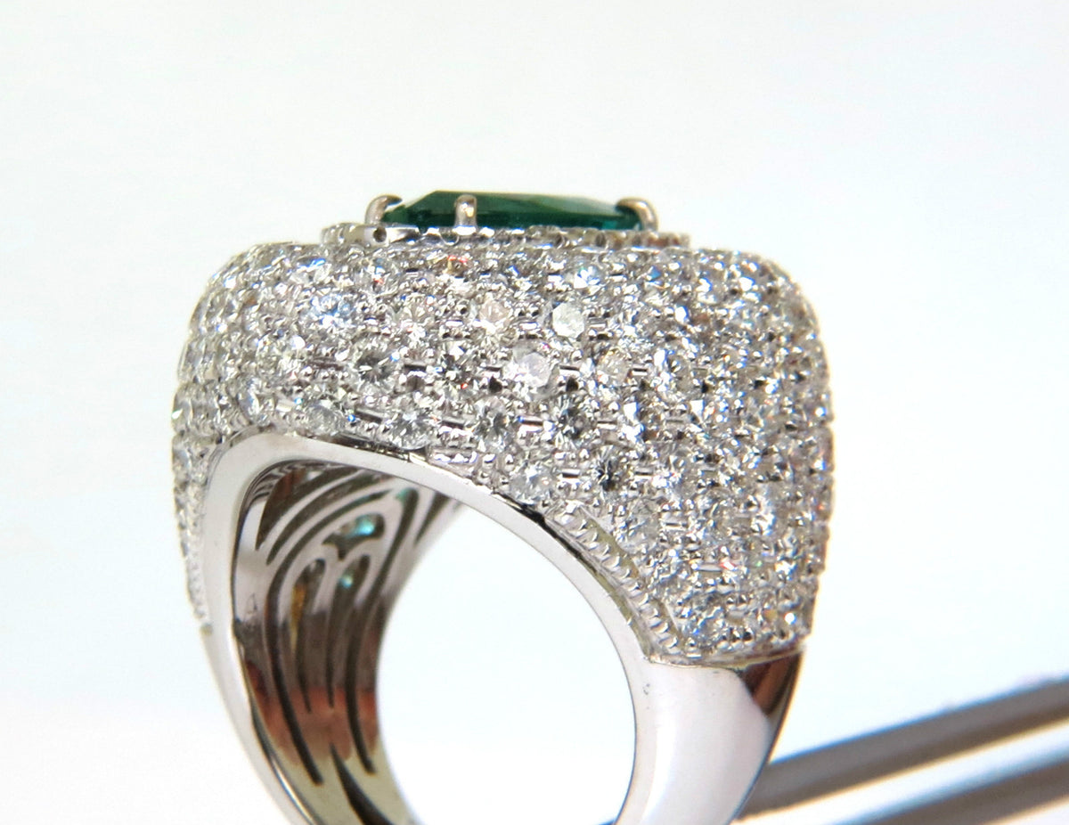 17.60CT 18K GOLD NATURAL FINE GREEN EMERALD DIAMOND 3D DOME RING *v