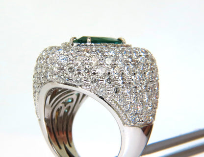 17.60CT 18K GOLD NATURAL FINE GREEN EMERALD DIAMOND 3D DOME RING *v