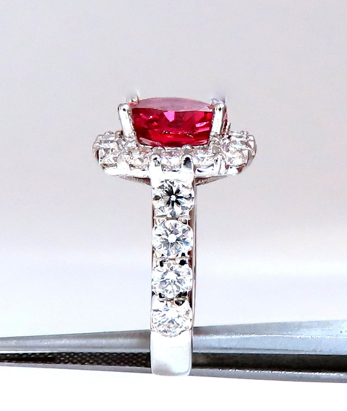 GIA Certified Natural No Heat Spinel 3.86ct Diamonds Cluster Ring 14Kt *v
