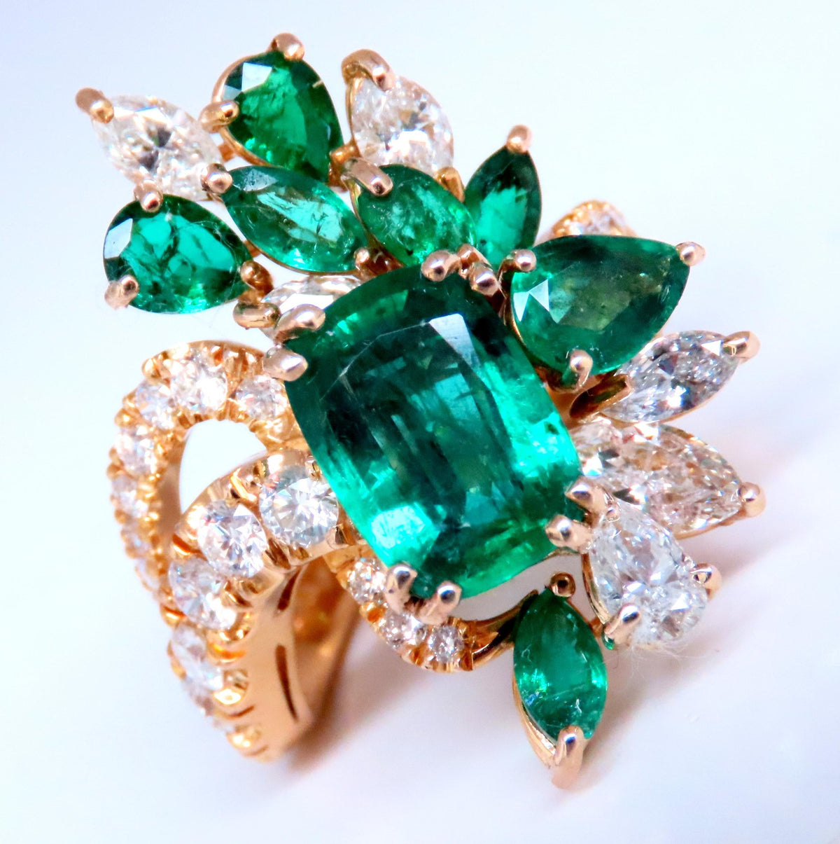 GIA 3.27ct Natural Emerald Cocktail Diamond Ring 14kt F2 12410 *v