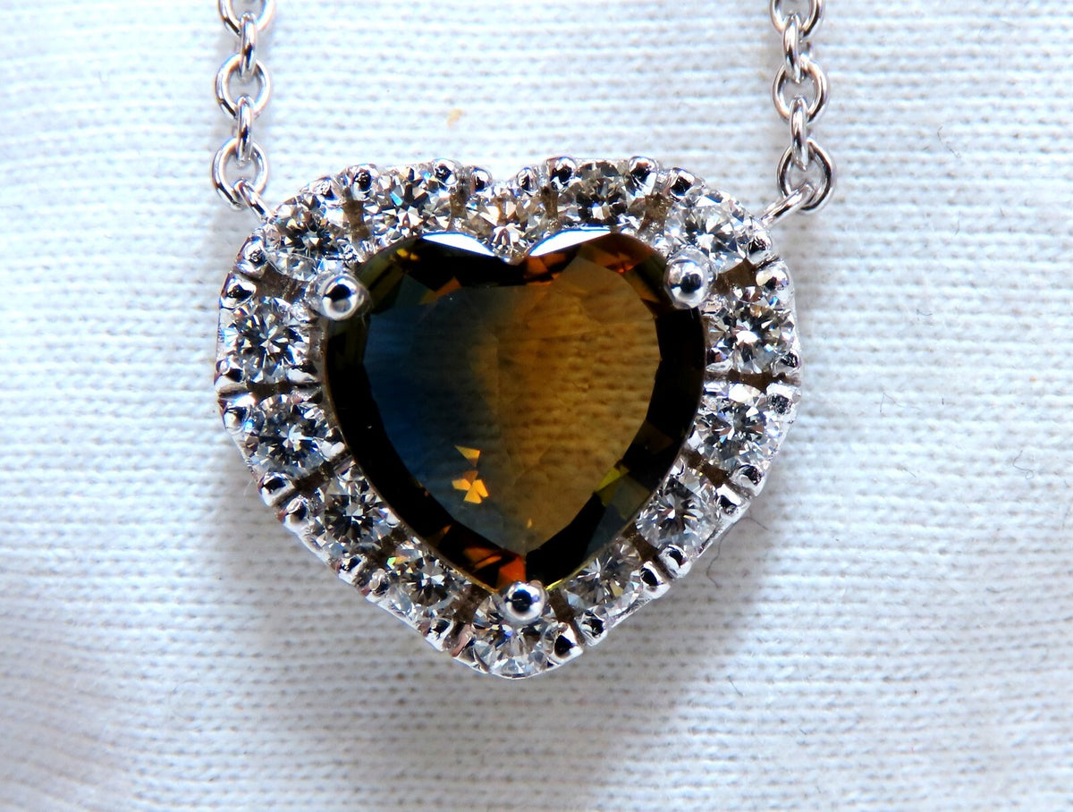 GIA certified 2.23ct Natural No Heat Heart Sapphire Diamonds Necklace 14kt *v