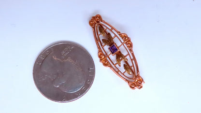 Natural Amethyst Neoclassical Brooch Pin 14kt Gold 12364 *v