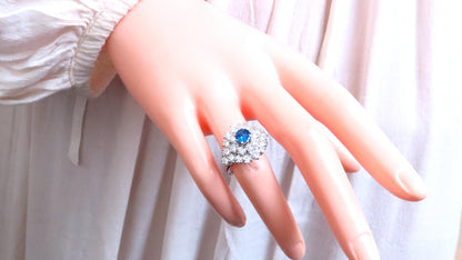 Natural Sapphire Diamonds Cluster Ring 14kt Gold Arthritis Accessible 12437 *v