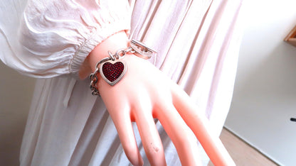 Judith Leiber Heart Charm Toggle Silver Bracelet 925 Sterling 12443 *v