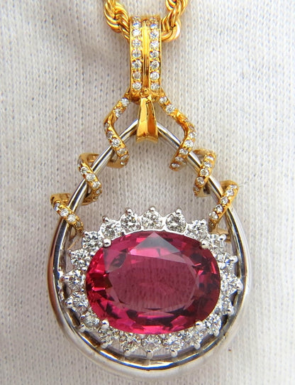 GIA 12.62CT NATURAL RUBELLITE PINK TOURMALINE DIAMONDS NECKLACE 18KT *V