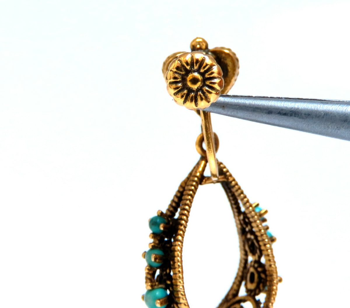 14kt yellow gold turquoise dangle earrings *v