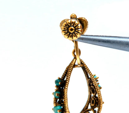 14kt yellow gold turquoise dangle earrings *v