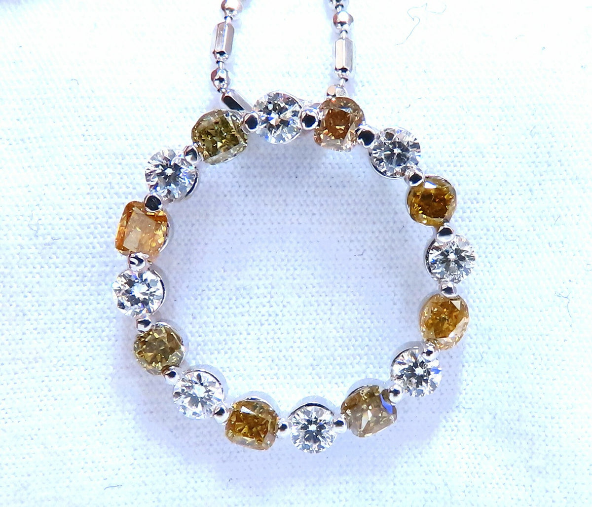 3.32ct Fancy Color Natural Yellow Brown Diamond Circle Eternity Necklace 14kt *v
