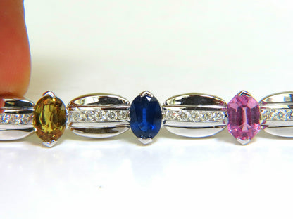 8.25CT NATURAL FINE GEM VIVID COLORS SAPPHIRE DIAMOND BRACELET 14KT *v
