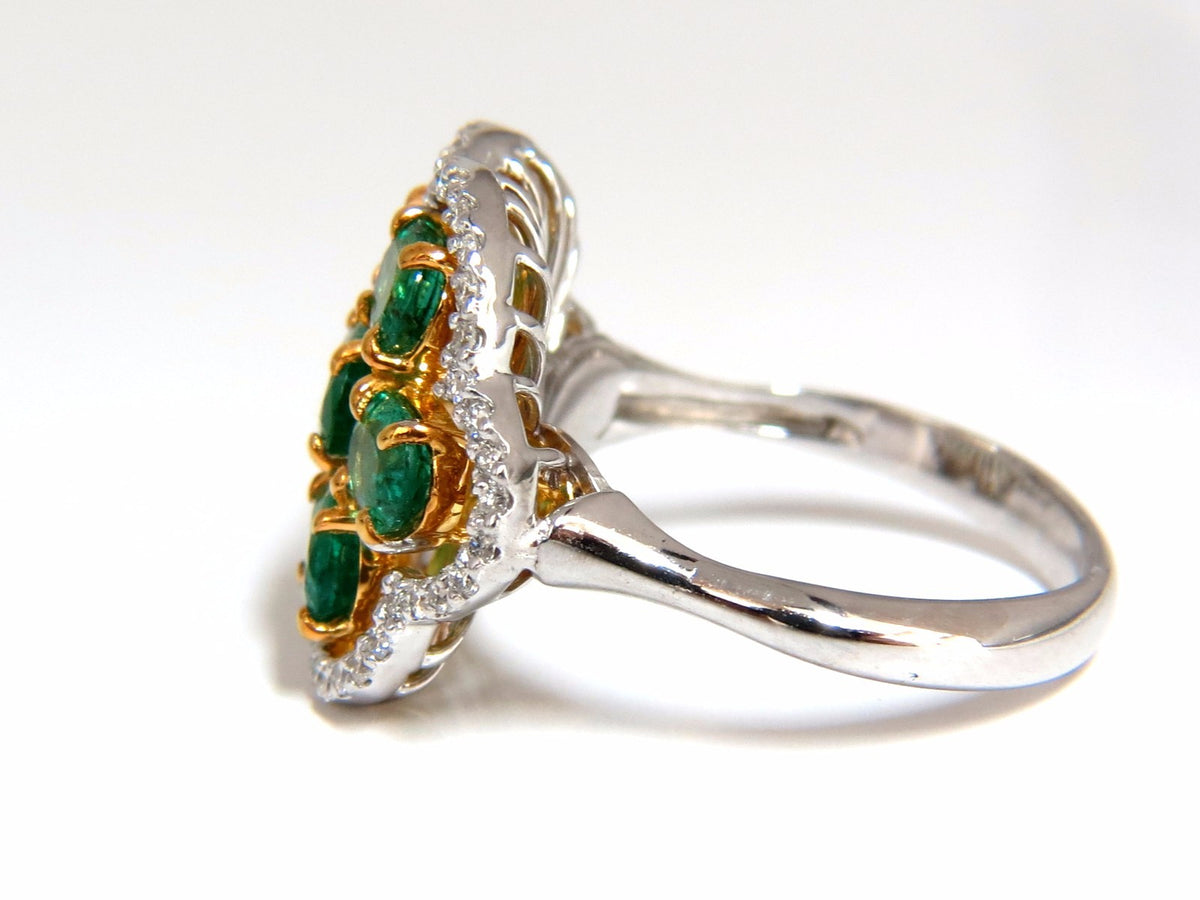 3.02ct Natural oval Emeralds diamond cocktail cluster ring 14kt G/Vs *v