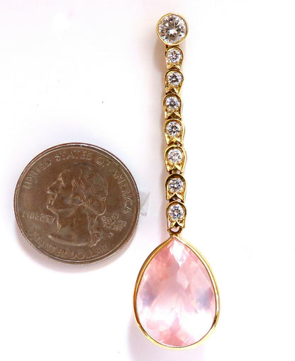 36.34ct Natural Rose Quartz Diamond Dangle Earrings 14 Karat Pink Flash *v