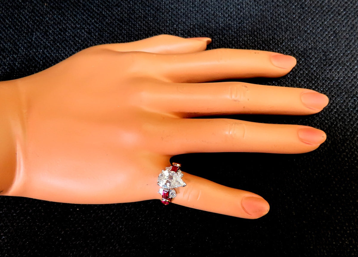 GIA Certified 2.64ct Natural Pear Diamond Ruby ring 14kt *V