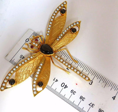 Dragonfly Natural Pearls Blackstar Brooch Pin 18Kt Gold Ref 12303 *v