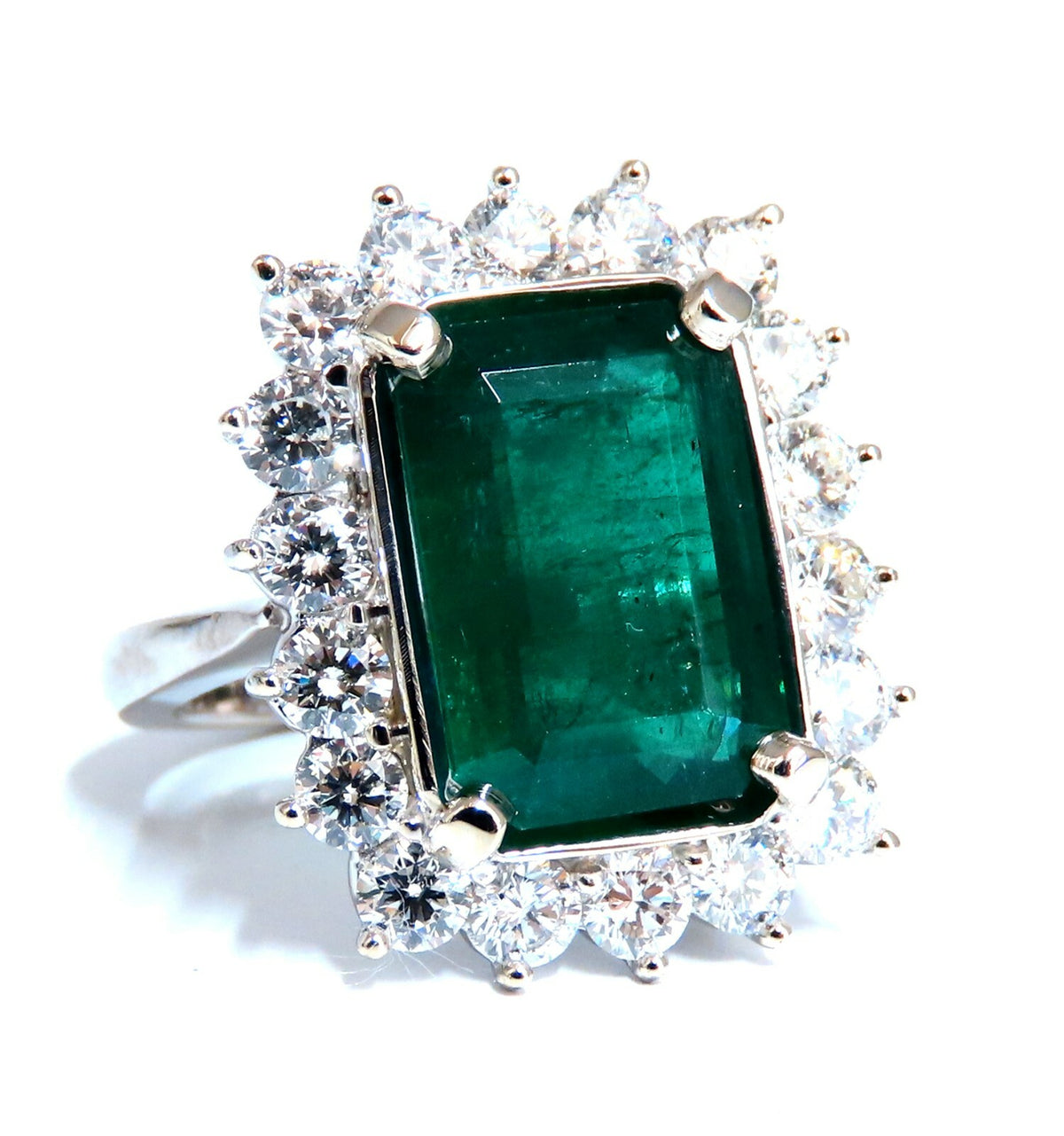 GIA Certified 6.26ct natural green emerald diamonds ring 18kt Halo Prime*v