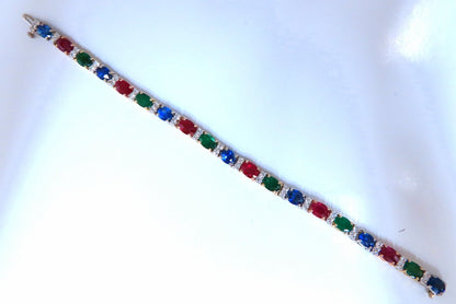 18.28ct natural ruby emerald sapphires diamond tennis bracelet 14kt gem line *v