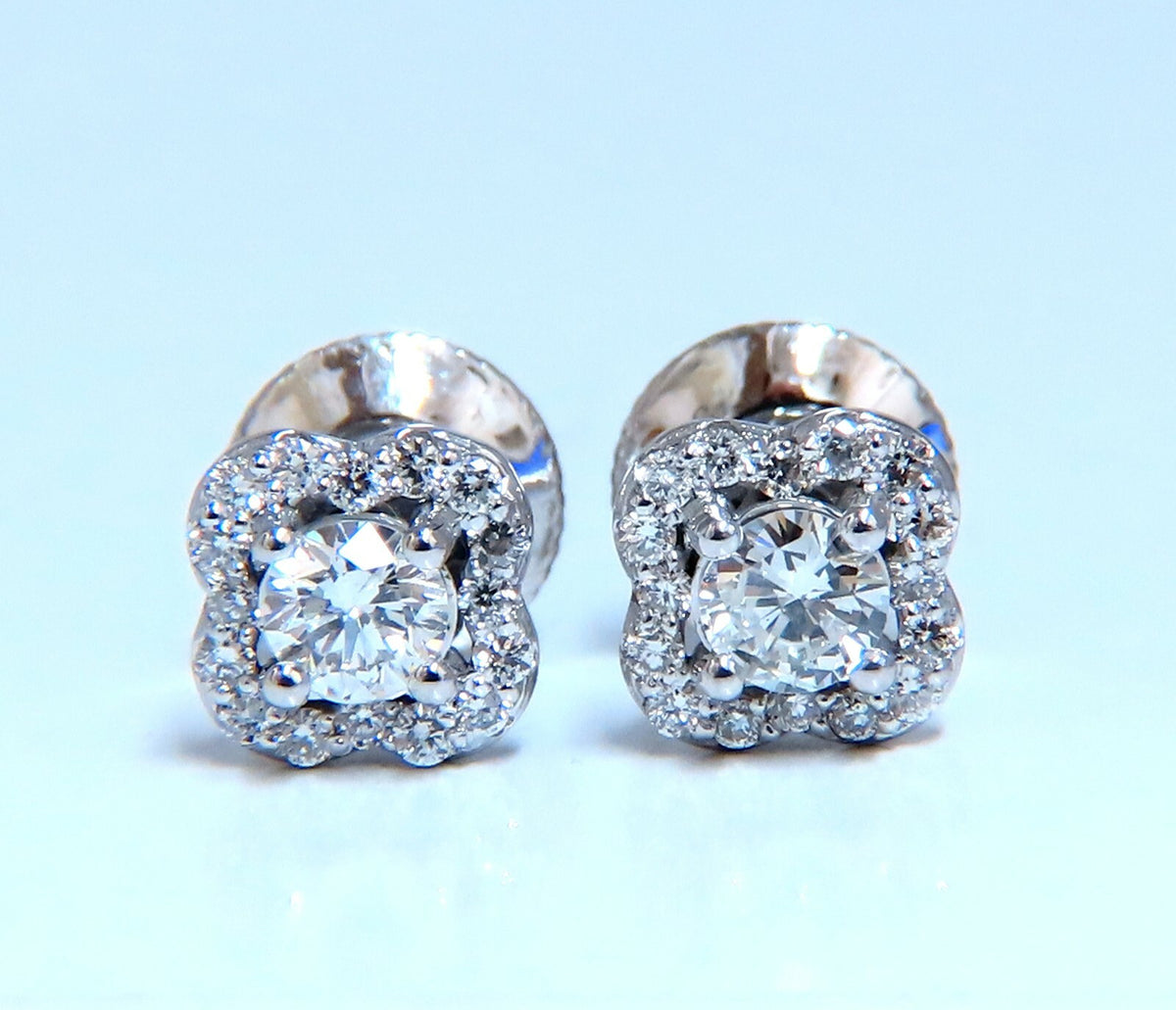 .40ct Natural Round Diamond Stud Earrings 14 Karat Halo *v
