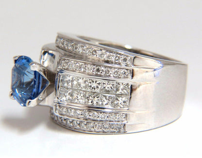 GIA Certified 3.75ct Natural Blue No Heat Sapphire Diamonds Ring Multi Row *v