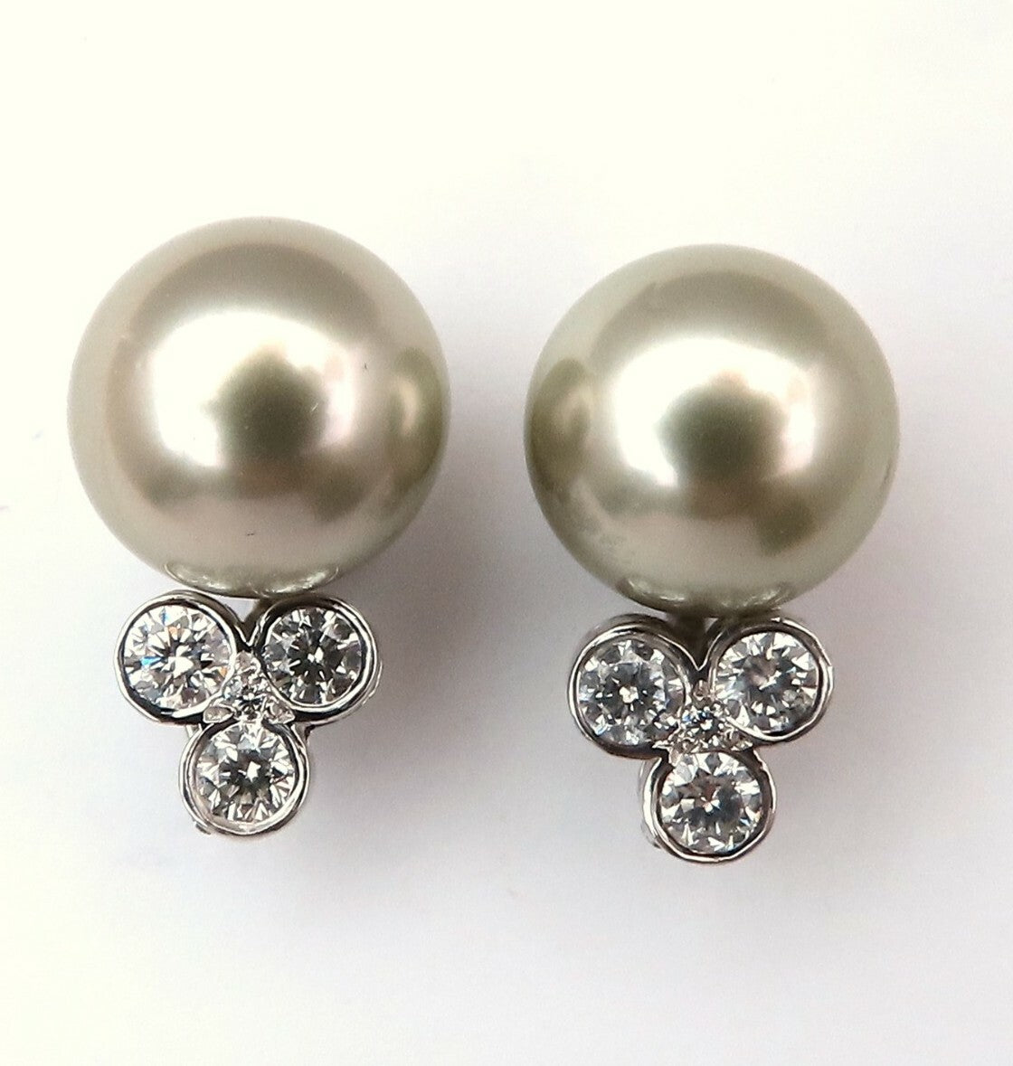 10.2mm pistachio Tahitian Pearls .60ct Diamonds Stud Earrings 14kt Gold *v