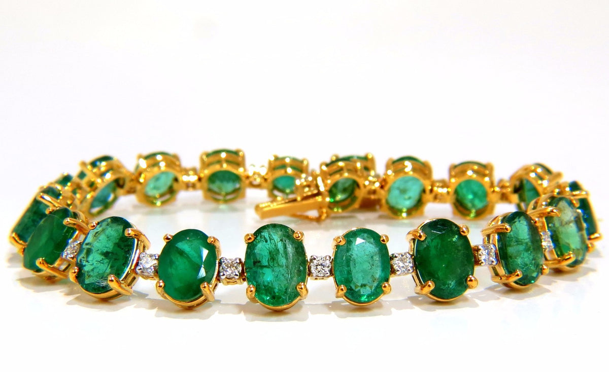 Emerald bracelet 27.42ct & .75ct diamonds classic tennis 14kt. natural greens *v