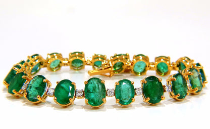 Emerald bracelet 27.42ct & .75ct diamonds classic tennis 14kt. natural greens *v