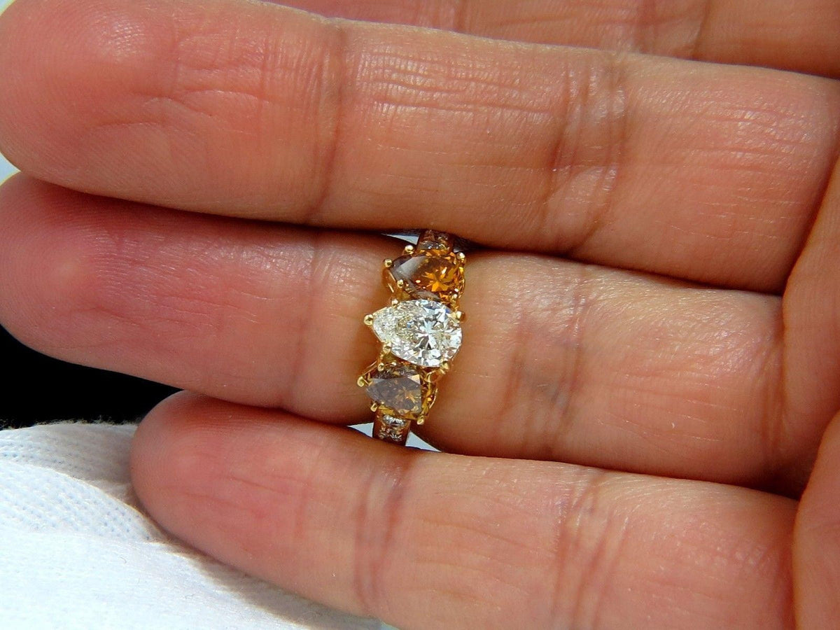 Natural .78ct Pear & 1.52ct Fancy Yellow Brown Diamonds Ring 18kt 10027 *v