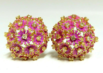 1.52ct Natural Fancy Yellow Diamonds Floral Dome Cluster Clip Earrings 14kt *v