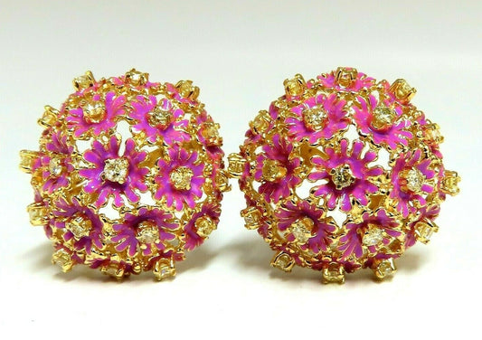 1.52ct Natural Fancy Yellow Diamonds Floral Dome Cluster Clip Earrings 14kt *v