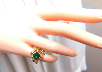 1.42ct Natural Vivid Green Emerald Diamonds Nugget Vine Ring 14kt *v