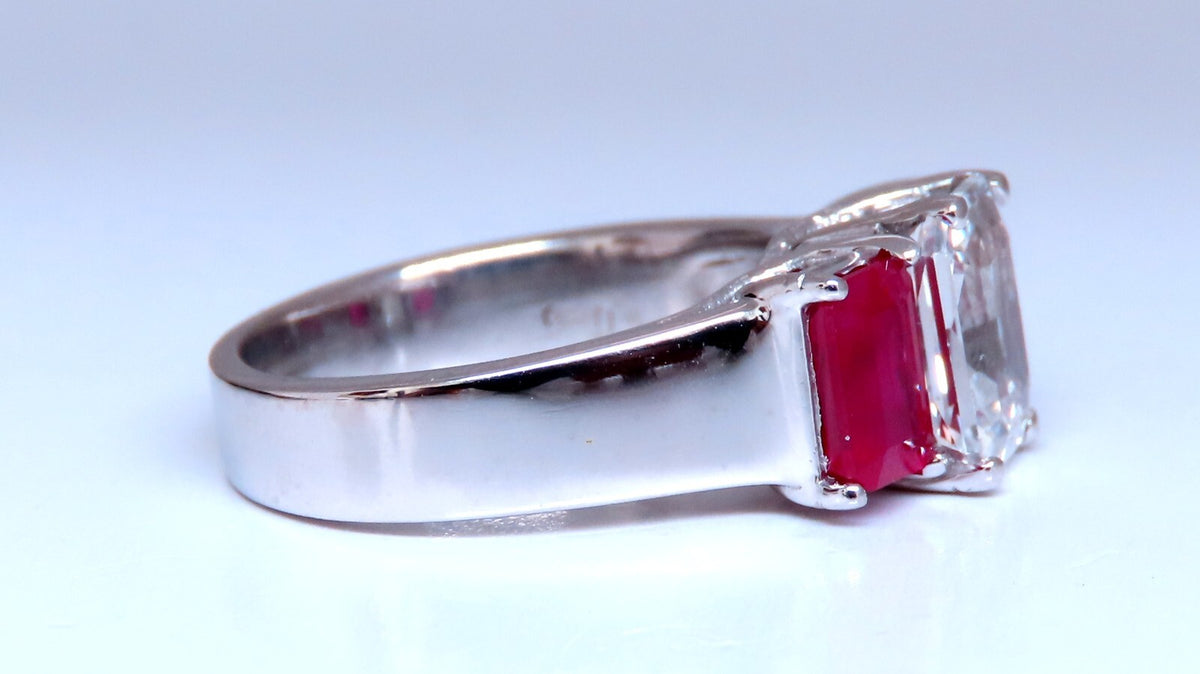 White Natural Sapphire & Ruby Ring Platinum *v