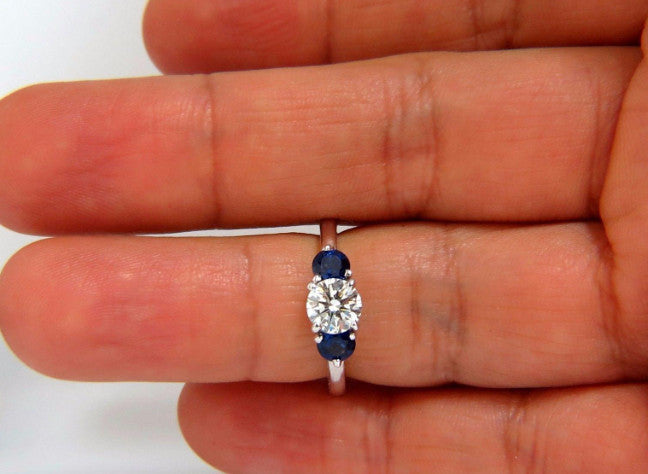 1.57CT NATURAL DIAMONDS SAPPHIRE THREE STONE RING 14KT ROYAL BLUE *v