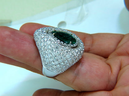 17.60CT 18K GOLD NATURAL FINE GREEN EMERALD DIAMOND 3D DOME RING *v