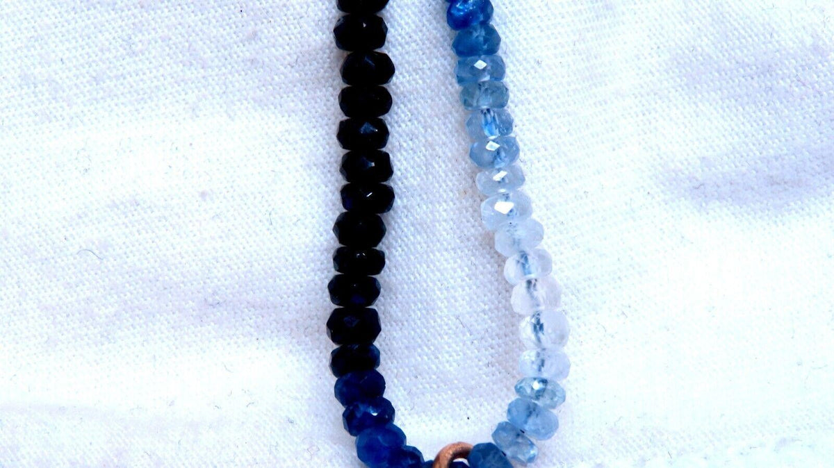 63ct natural Sapphire bead necklace 14 karat clasp Antique Onyx Drop Pendant *v