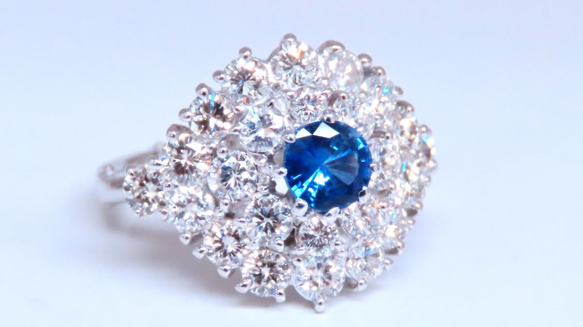 Natural Sapphire Diamonds Cluster Ring 14kt Gold Arthritis Accessible 12437 *v