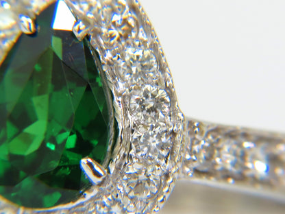 2.56CT NATURAL BRIGHT FINE GEM GREEN TSAVORITE DIAMOND RING 14KT *v
