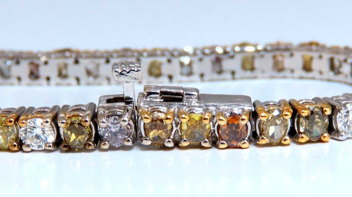 7.26ct Natural Yellow orange pink brown fancy color diamonds bracelet 14kt *v